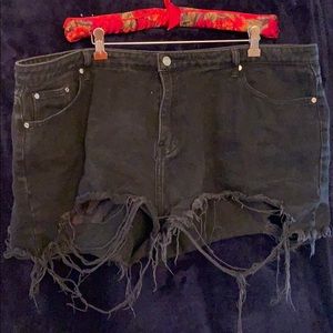 Misguided Distressed Black Denim Shorts